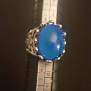 Color Changing Stone Silver Ring with Decorative Metalwork